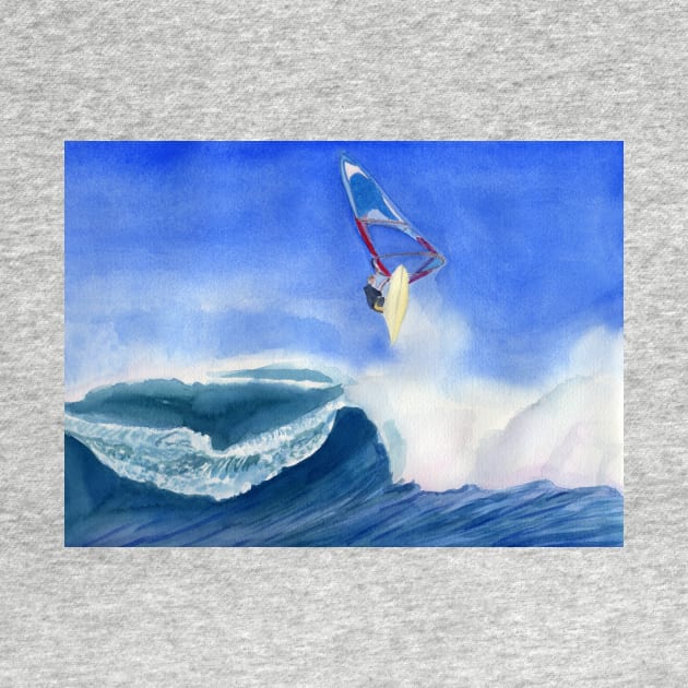 Windsurfer Watercolor Painting by Sandraartist